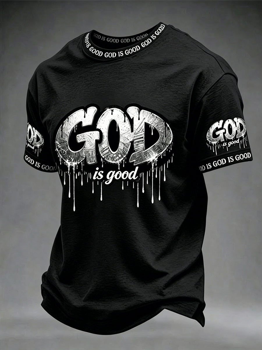 T-shirt à manches courtes pour homme motif croix « Christian God Is Good »