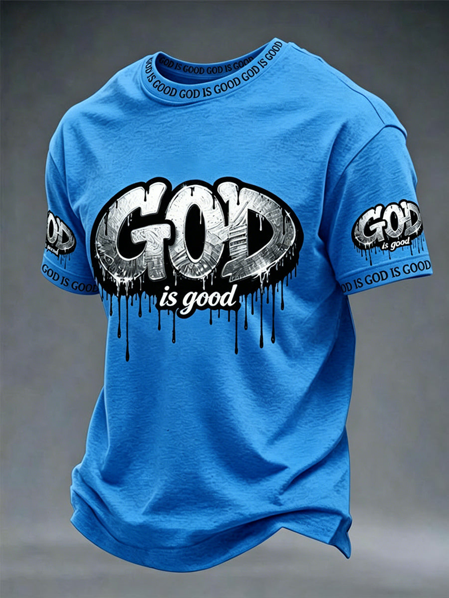 T-shirt à manches courtes pour homme motif croix « Christian God Is Good »