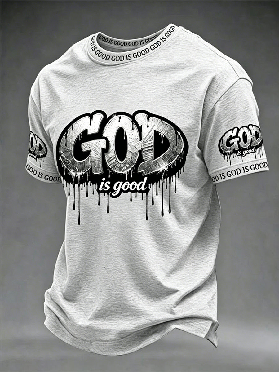 T-shirt à manches courtes pour homme motif croix « Christian God Is Good »