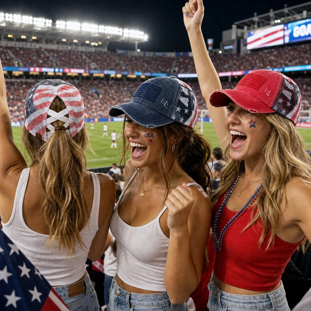 Women's American Flag Cotton Baseball Cap with Criss-Cross Back