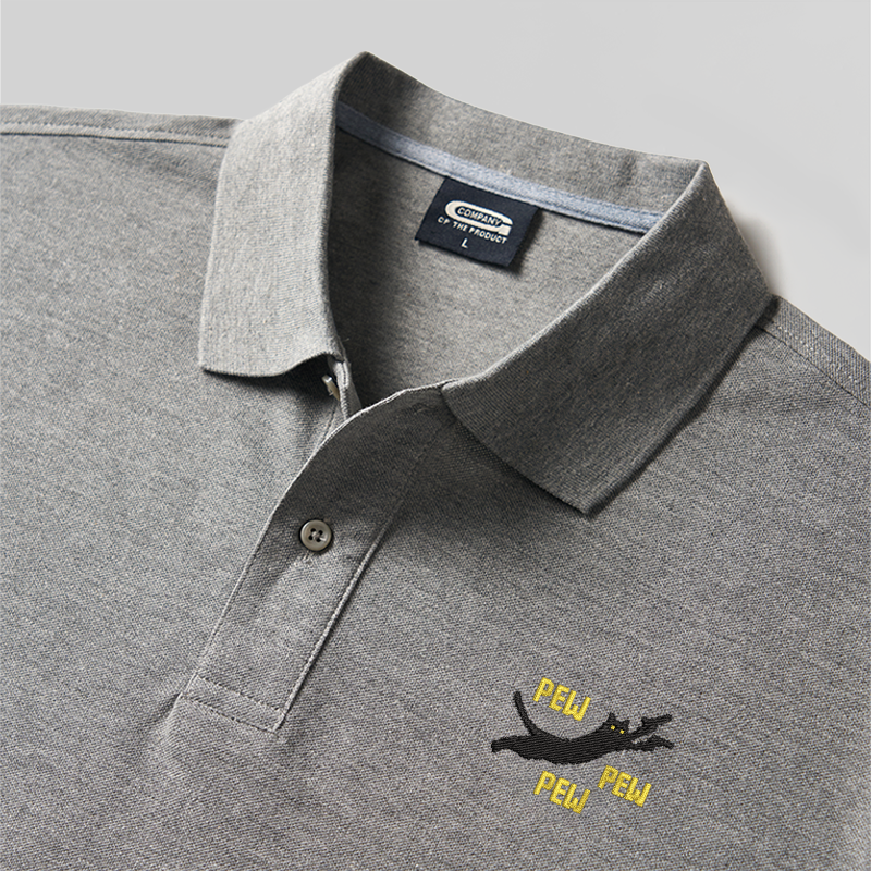 Pew Pew Pew Cat Geek Embroidered Polo Shirt