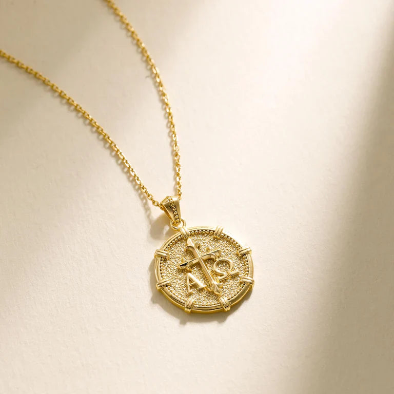 Alpha Omega Medallion Cross Necklace