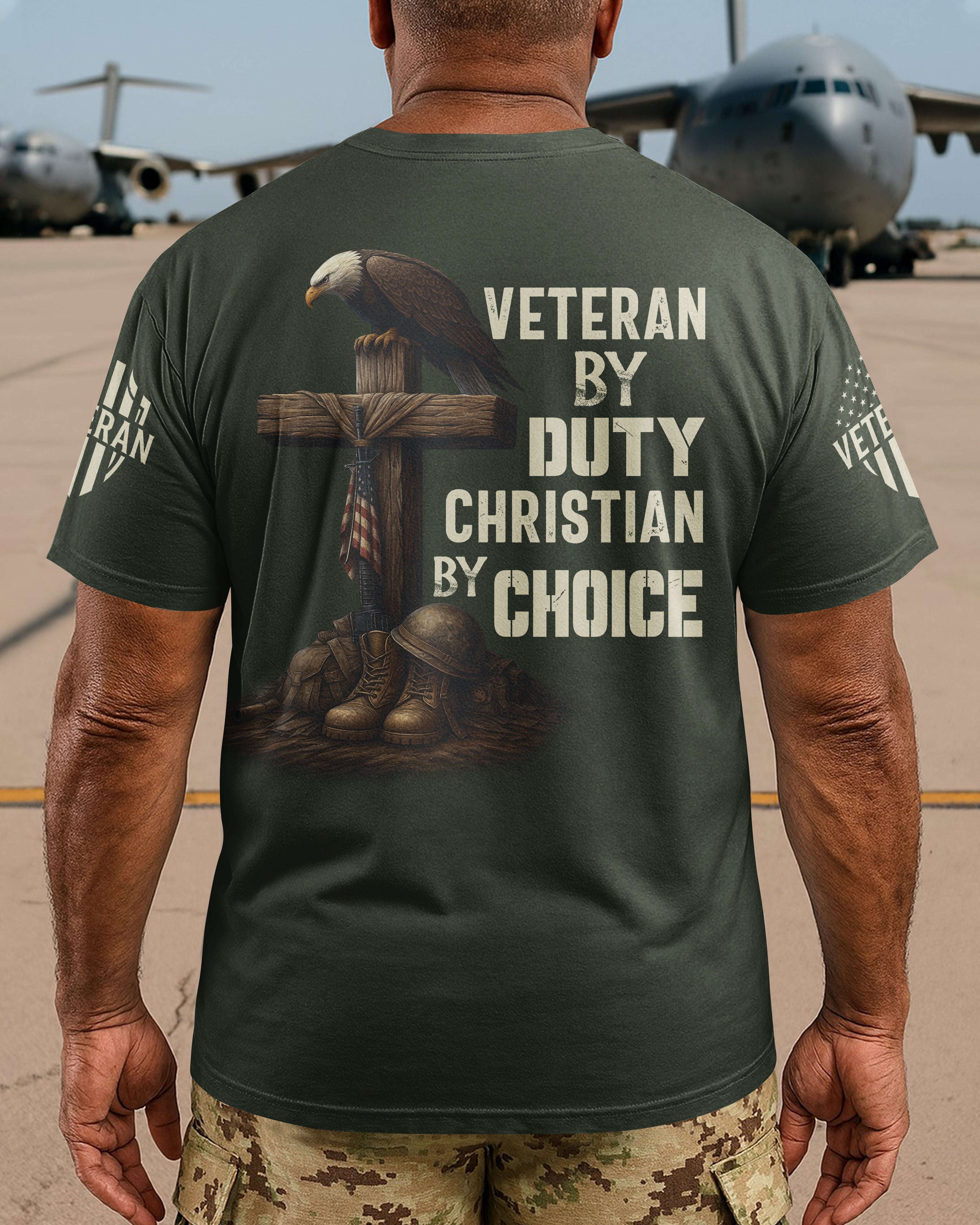 T-shirt à imprimé intégral « Vétéran par devoir »