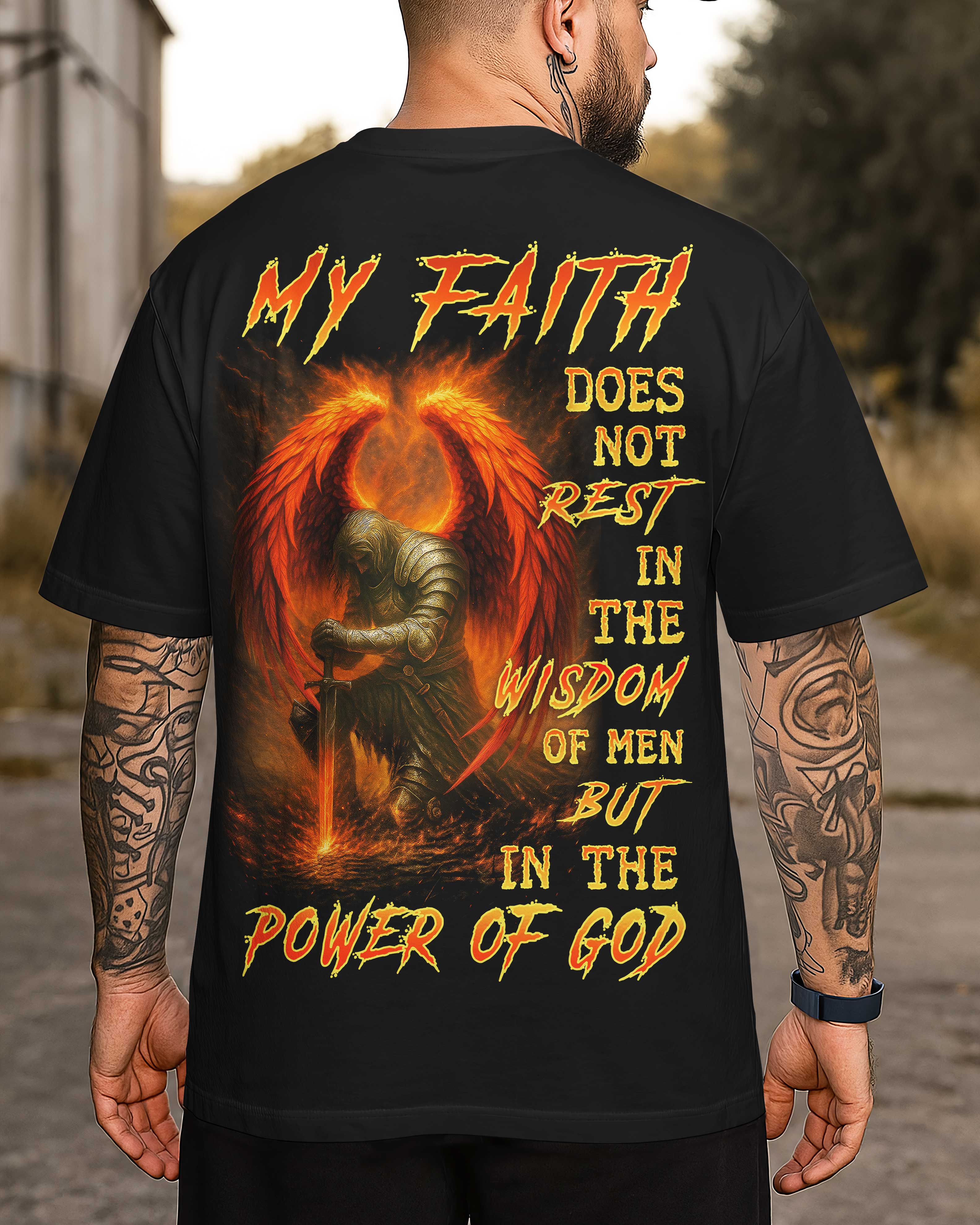 Mein Glaube ruht nicht ganzflächiges T-Shirt