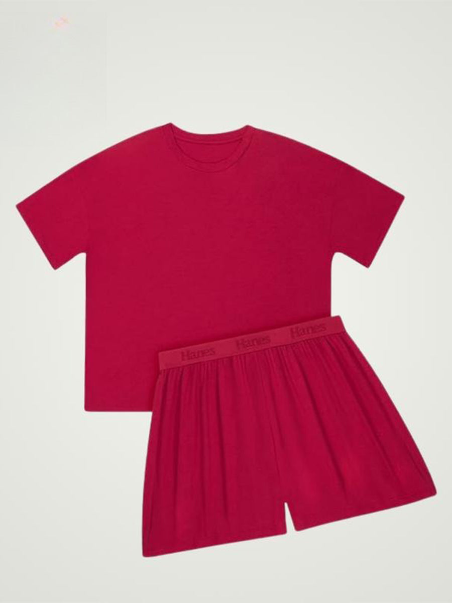 Women’s Bamboo-Blend Boxy Tee & High-Rise Shorts Pajama Set