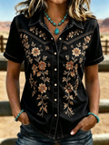 Women's Western Floral Embroidered Short Sleeve Shirt