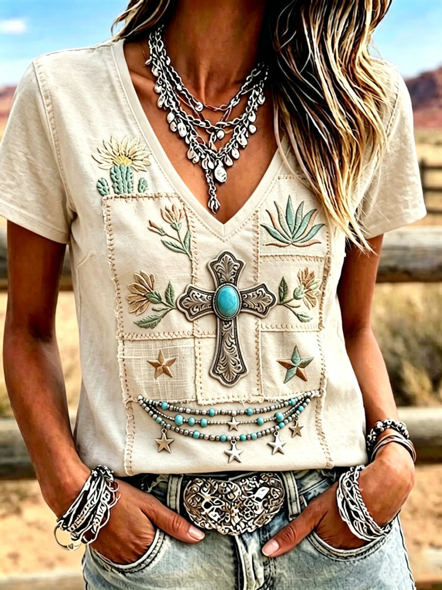 Camiseta informal de estilo western retro y de fe para mujer