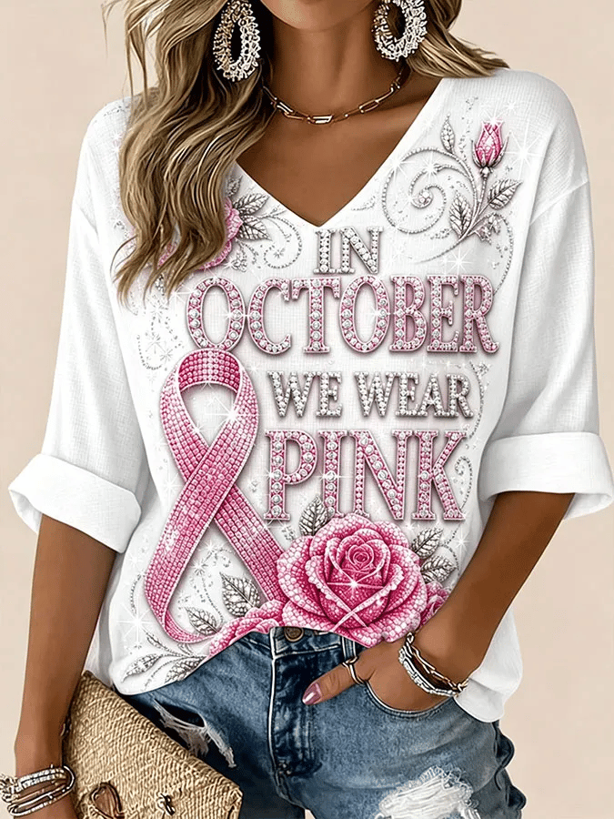 Top retro para mujer con estampado de concienciación sobre el cáncer de mama