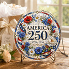 America 250th Anniversary Acrylic Puzzle Hanging Ornament – 1776–2026 Patriotic Floral Window Décor