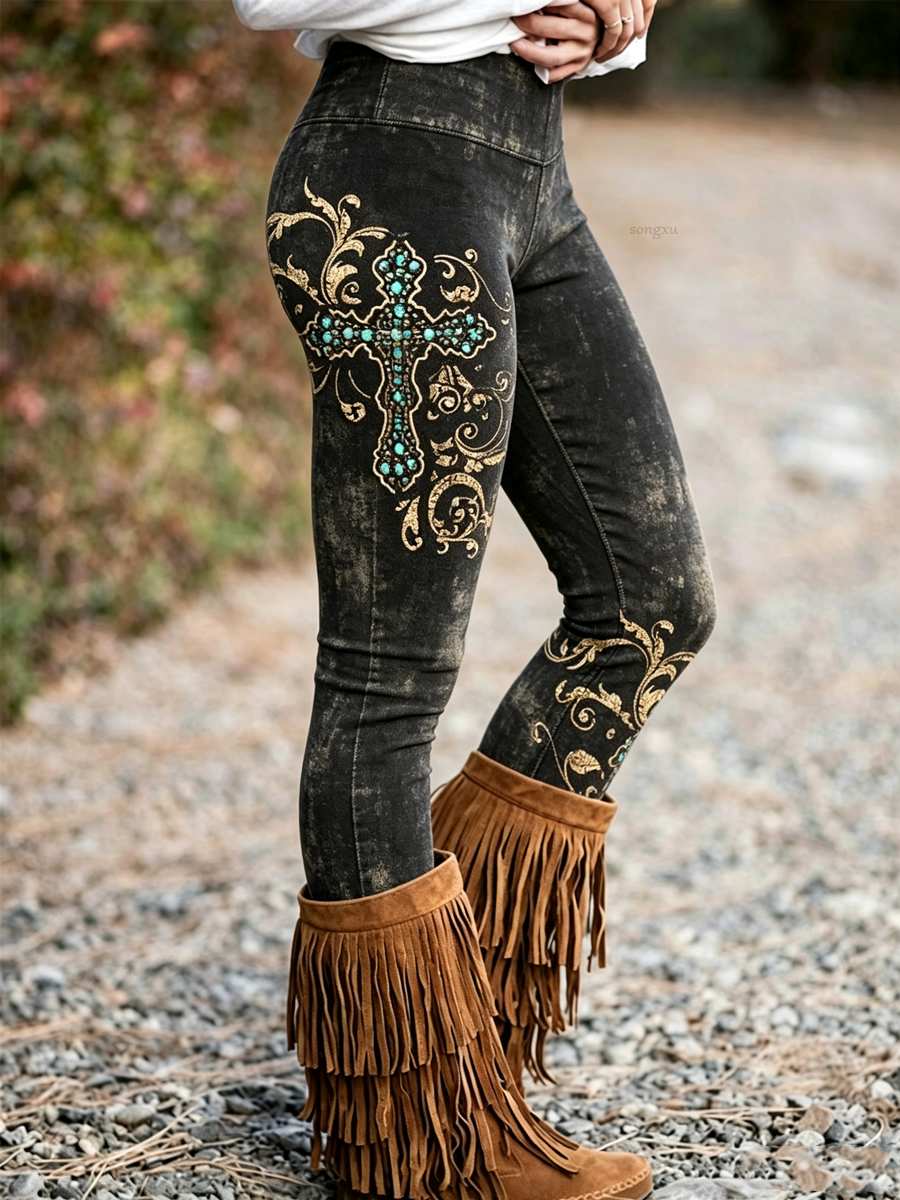 Women'S Western Style Printed Leggings