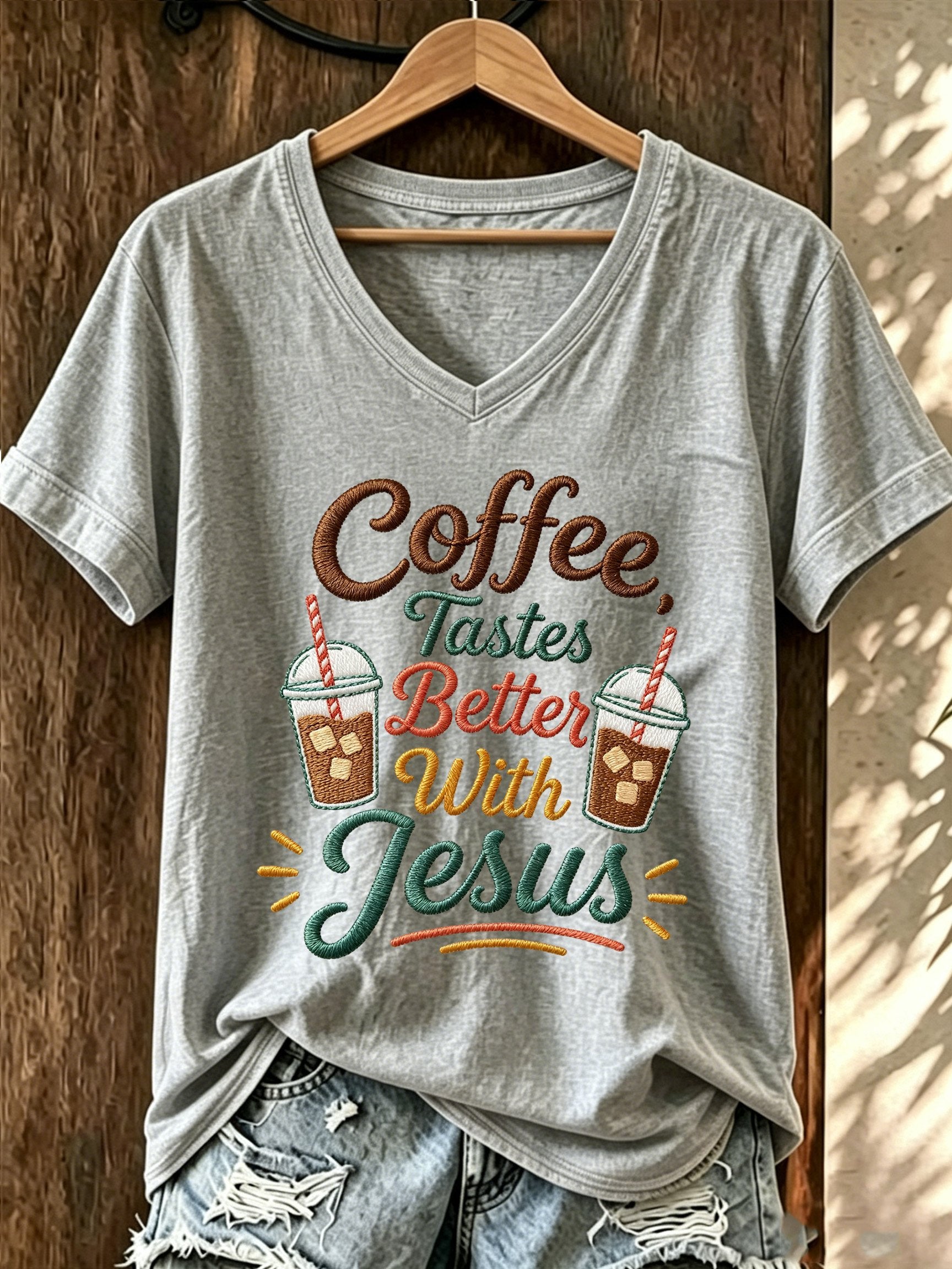 Top casual de mujer con estampado de fe