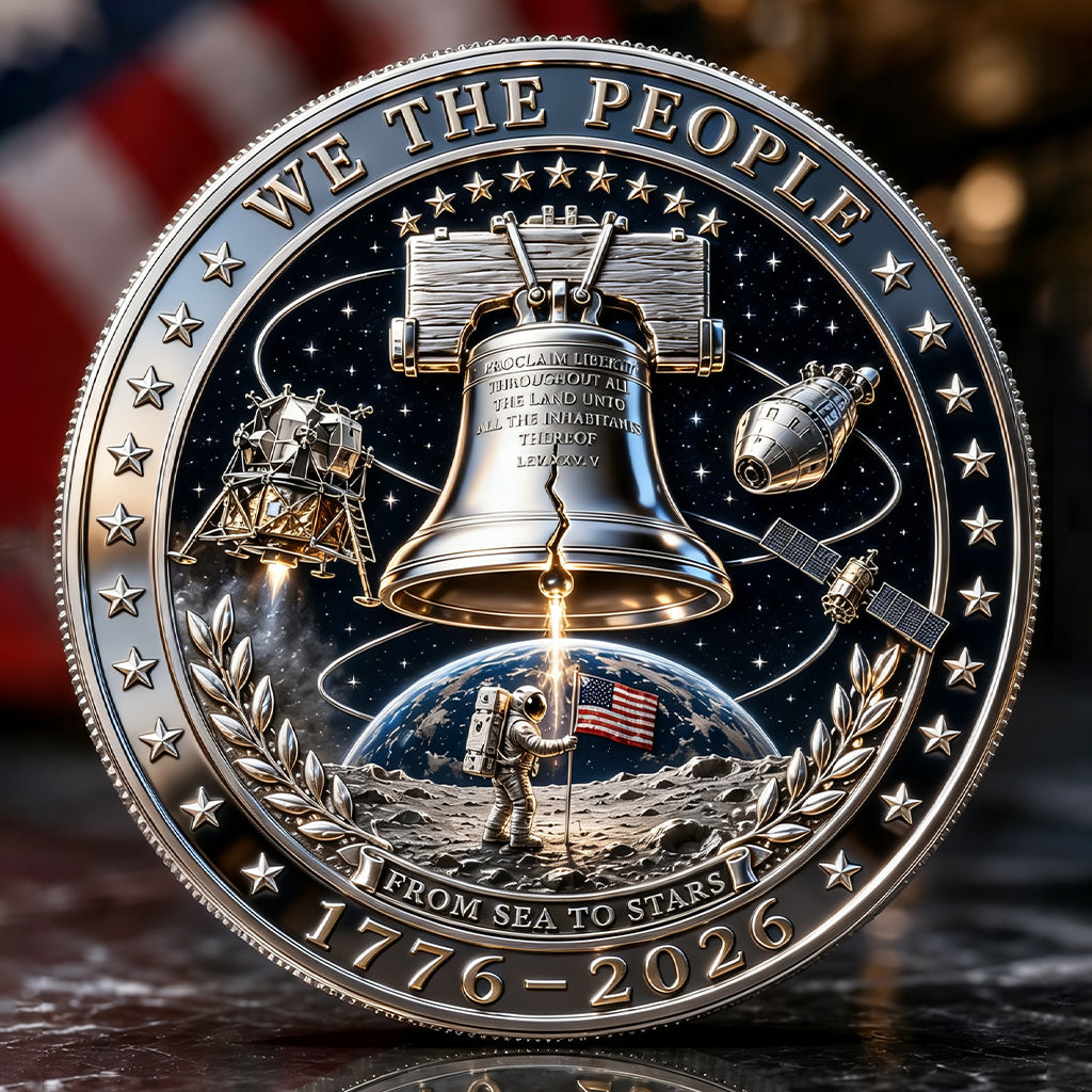 America 250th Anniversary Aerospace Commemorative Coin | 1776–2026 Liberty Bell & Space Exploration Collector Medal