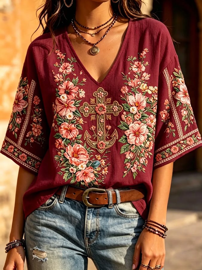 Top de mujer con estampado de cruces florales