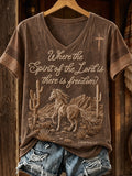 Women's Western Faith Print V-Neck Top