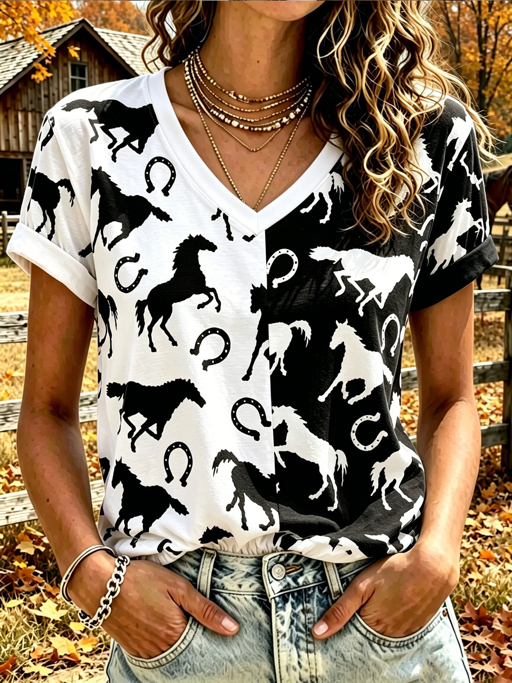 Top casual estampado de estilo western vintage para mujer