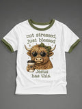 Damen-T-Shirt mit Aufdruck „not stressed, just blessed Jesus has this.“