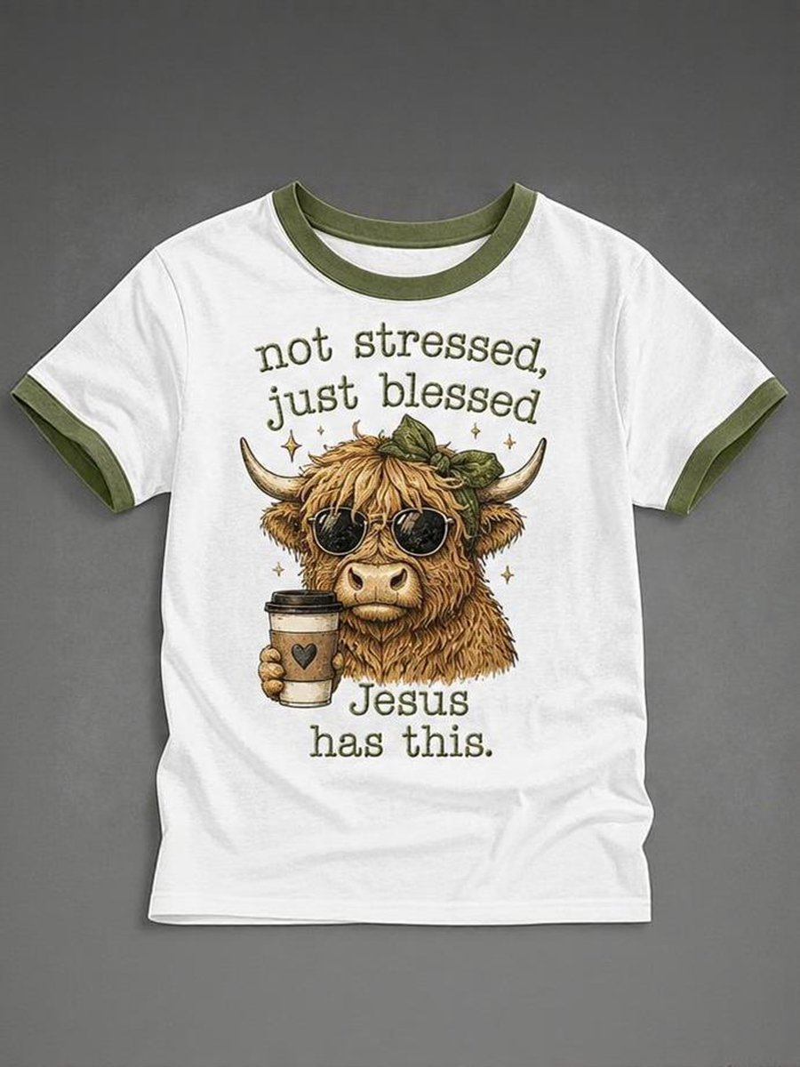 Damen-T-Shirt mit Aufdruck „not stressed, just blessed Jesus has this.“