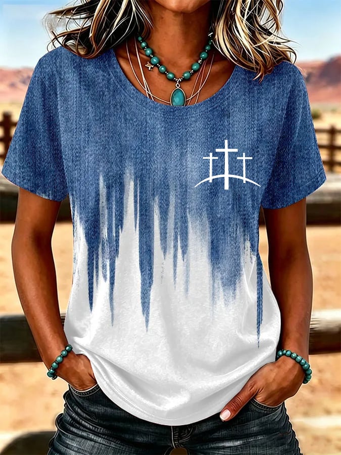 Women's Western Faith-Print Casual T-Shirt