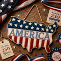 „250. Jahrestag der Gründung der USA“ Handgemachter American Map Hängeornament – Bastelset aus Stoff mit patriotischem Thema (Gedenkausgabe 1776–2026)
