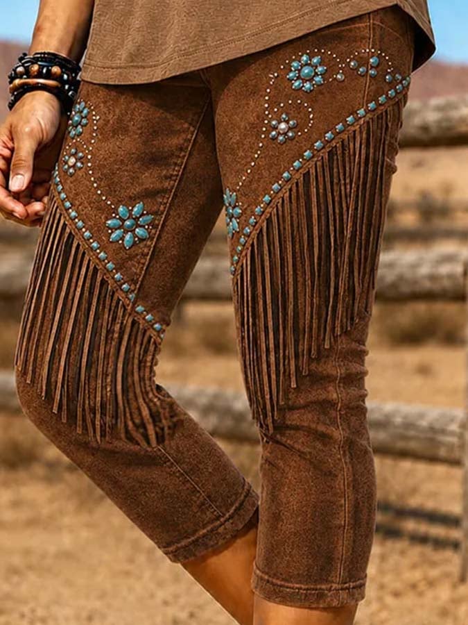 Women'S Vintage Tasseled Cropped Pants