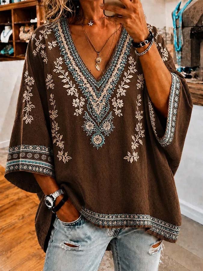 Women'S Casual Retro Print Top