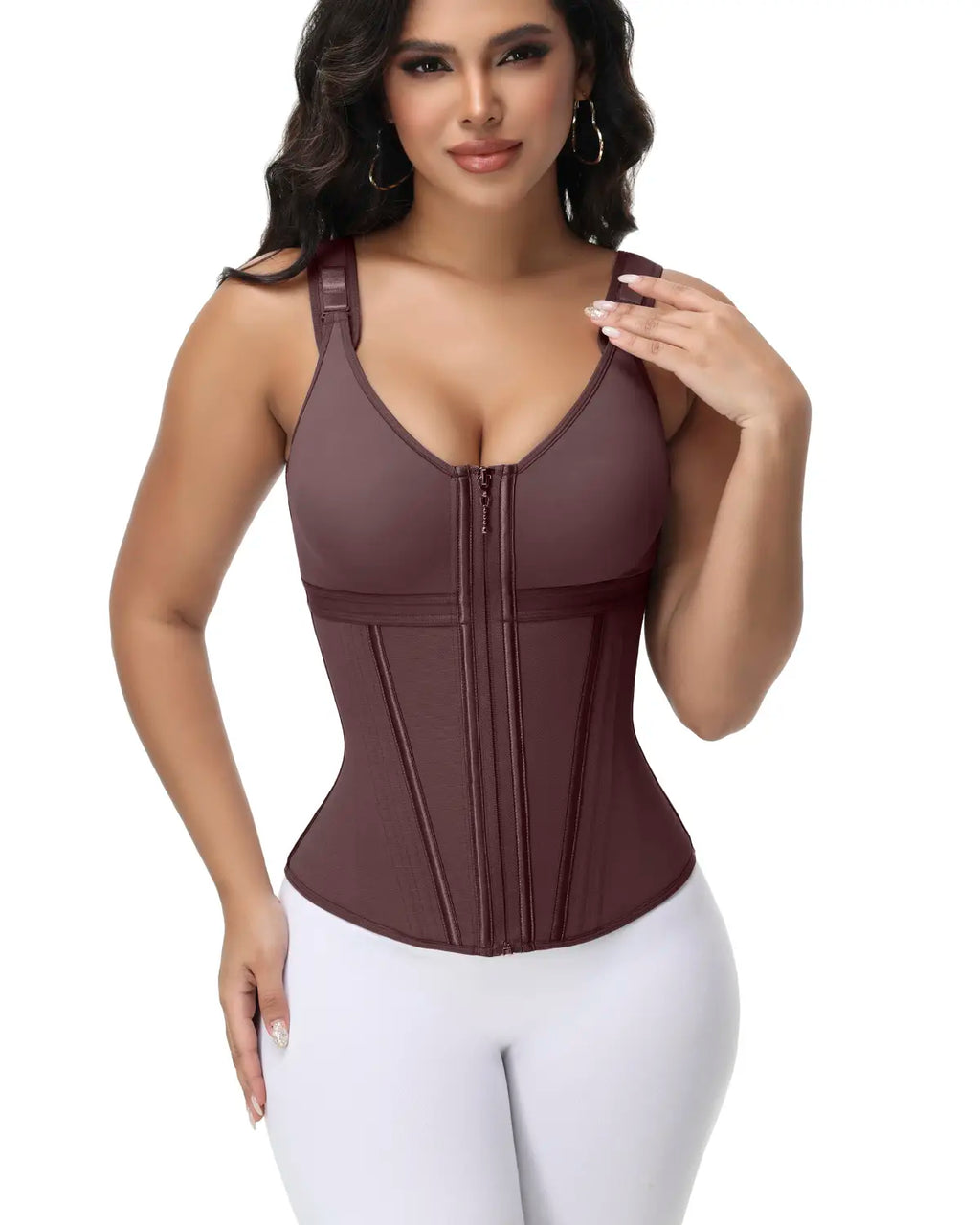 Zip Front Waist Trainer Corset with Built-in Bra