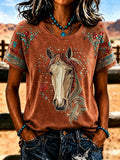 Women'S Retro Western Style Printed T-Shirt