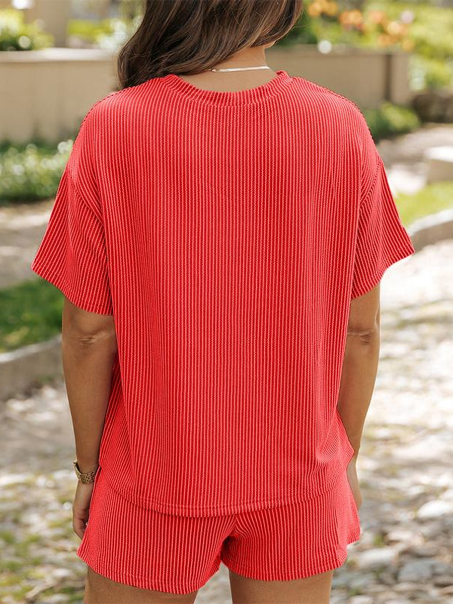 Textured Ribbed Top & Shorts Lounge Set