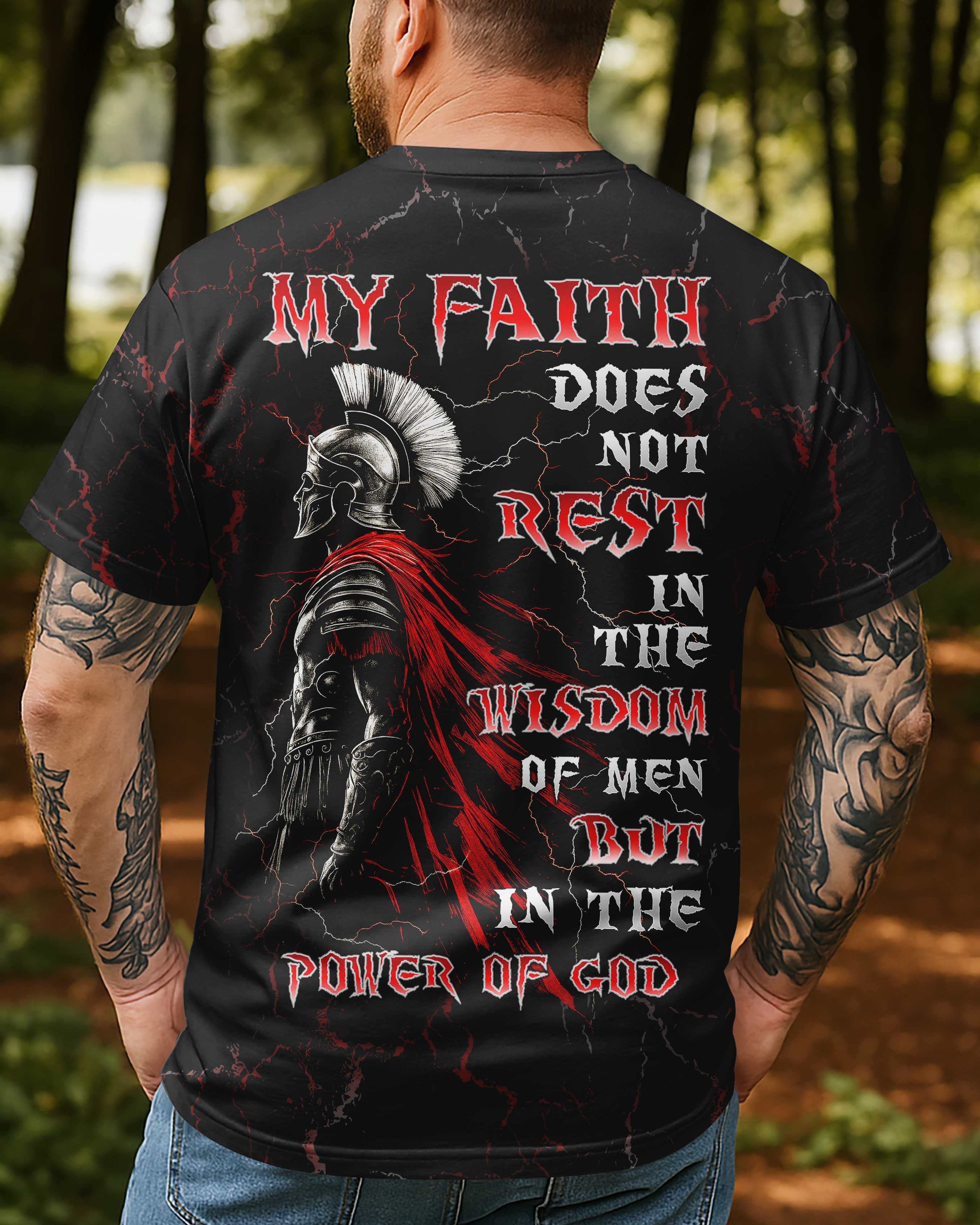 Mein Glaube ruht nicht in der Weisheit der Menschen All Over Print T-Shirt