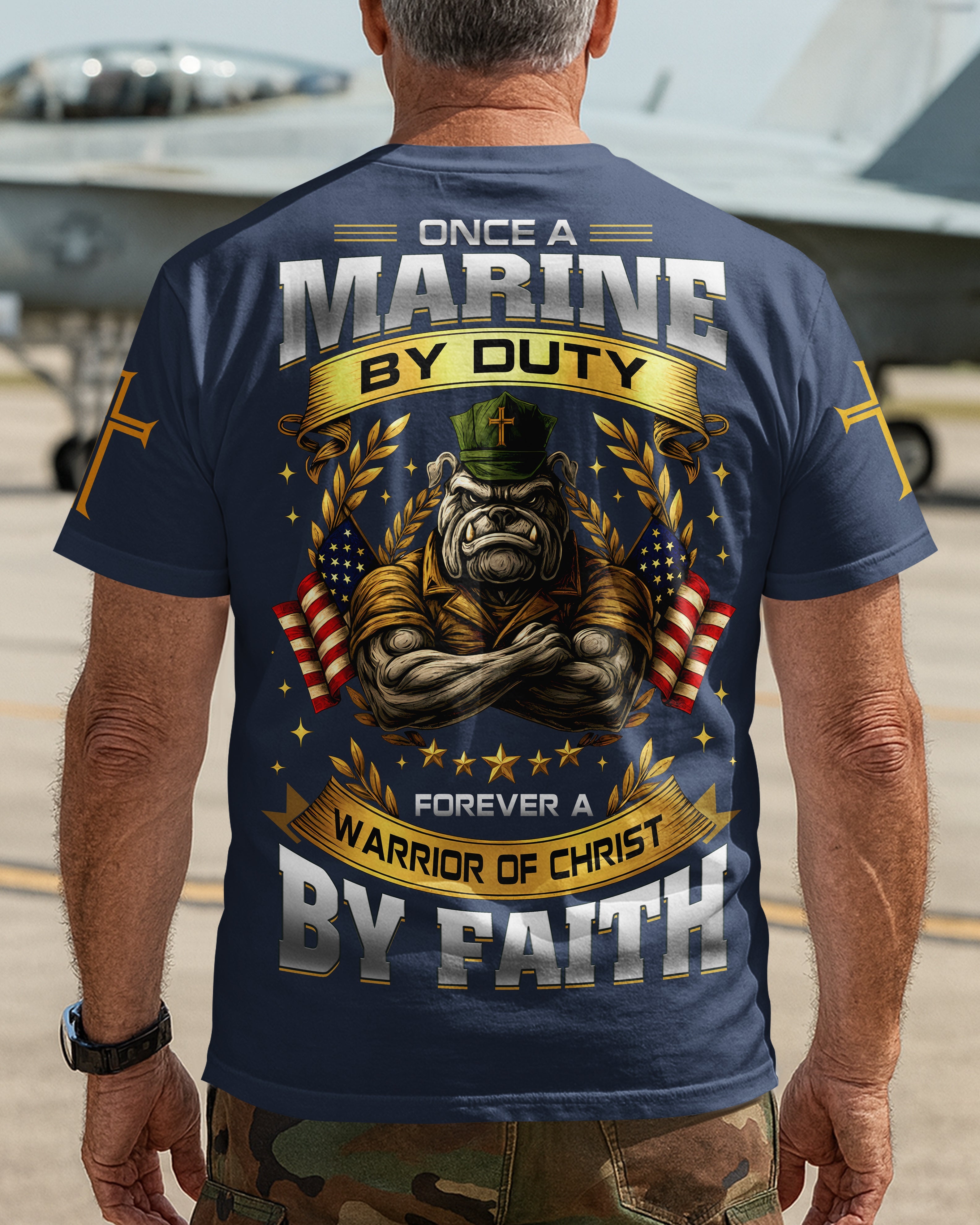 T-shirt Ancien Marine Par Devoir, Guerrier Du Christ Par La Foi Pour Toujours