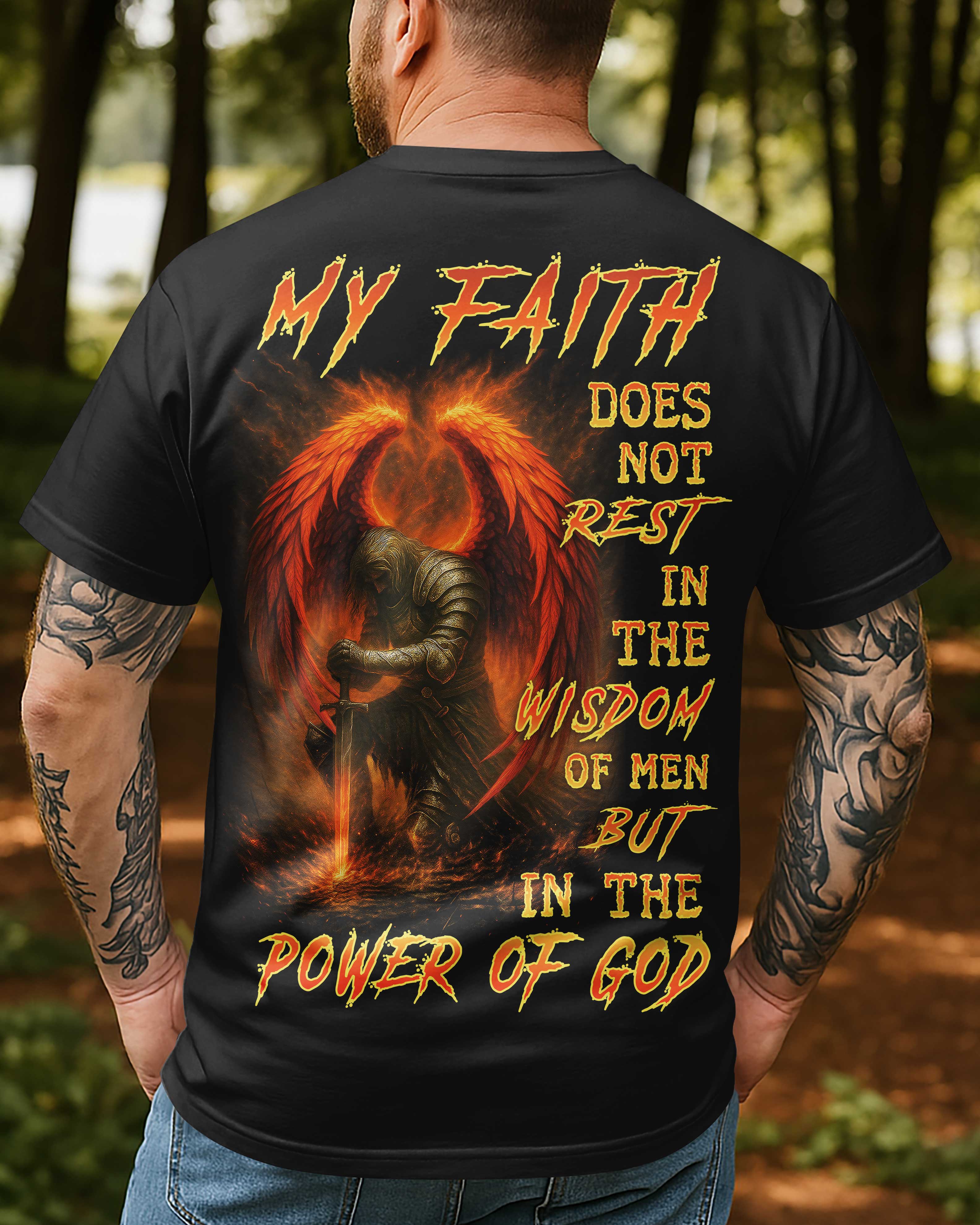 Mein Glaube ruht nicht ganzflächiges T-Shirt
