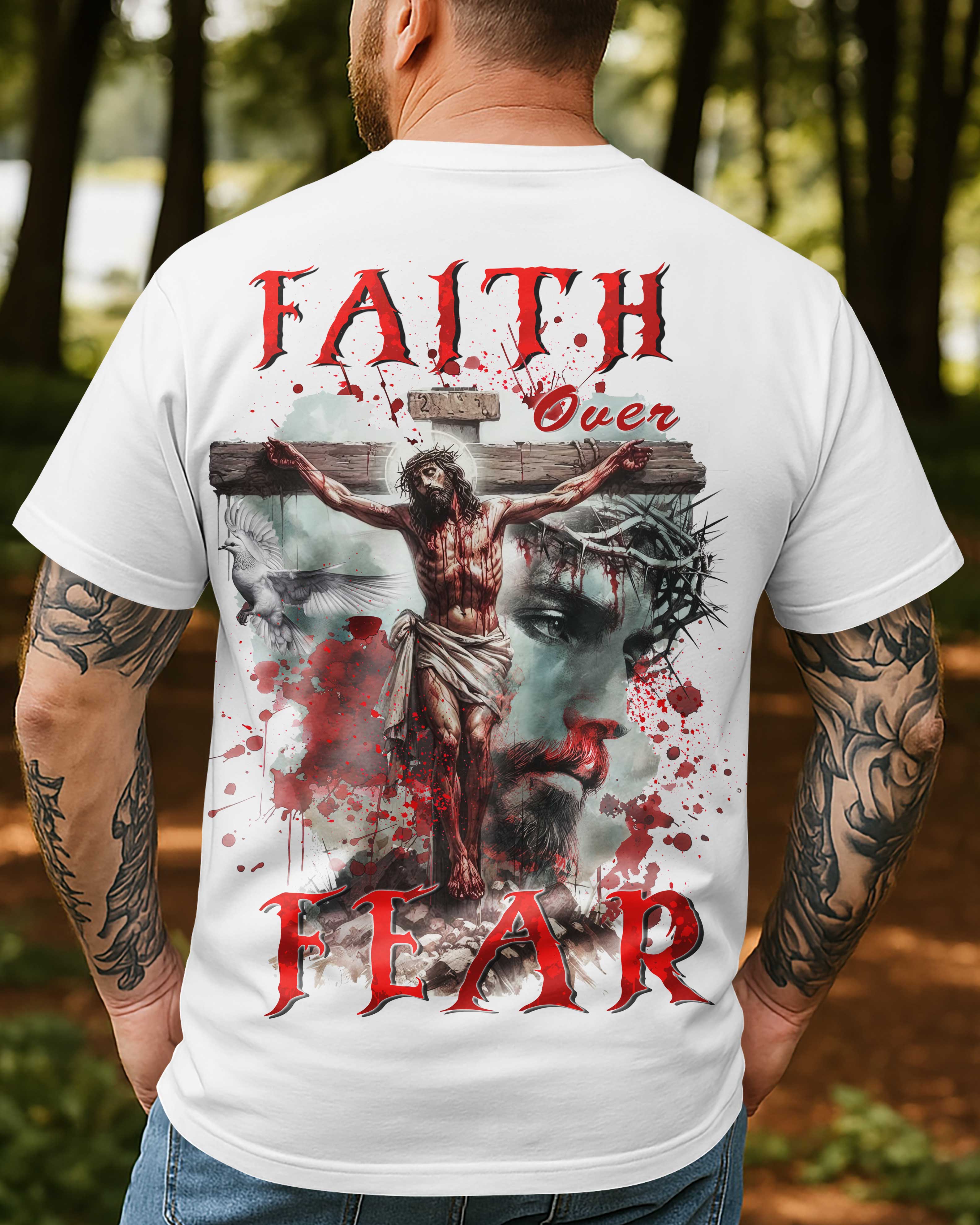 Ganzflächiges T-Shirt „Glaube statt Angst“