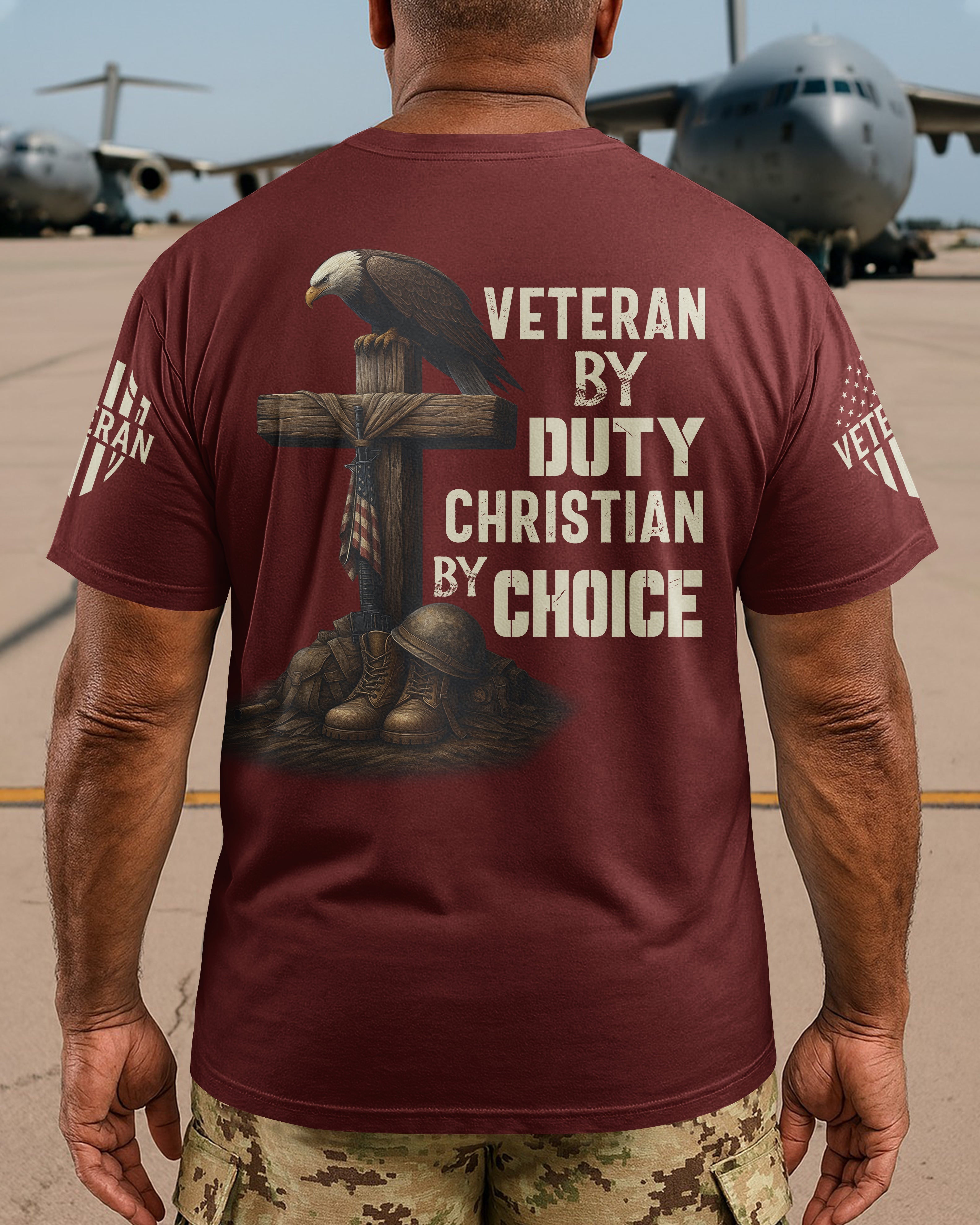 T-shirt à imprimé intégral « Vétéran par devoir »