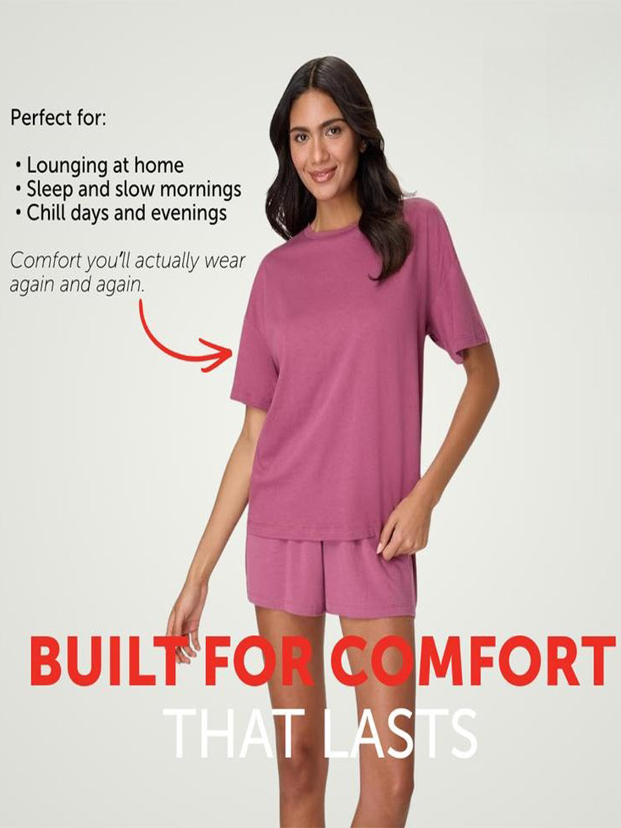 Women’s Bamboo-Blend Boxy Tee & High-Rise Shorts Pajama Set