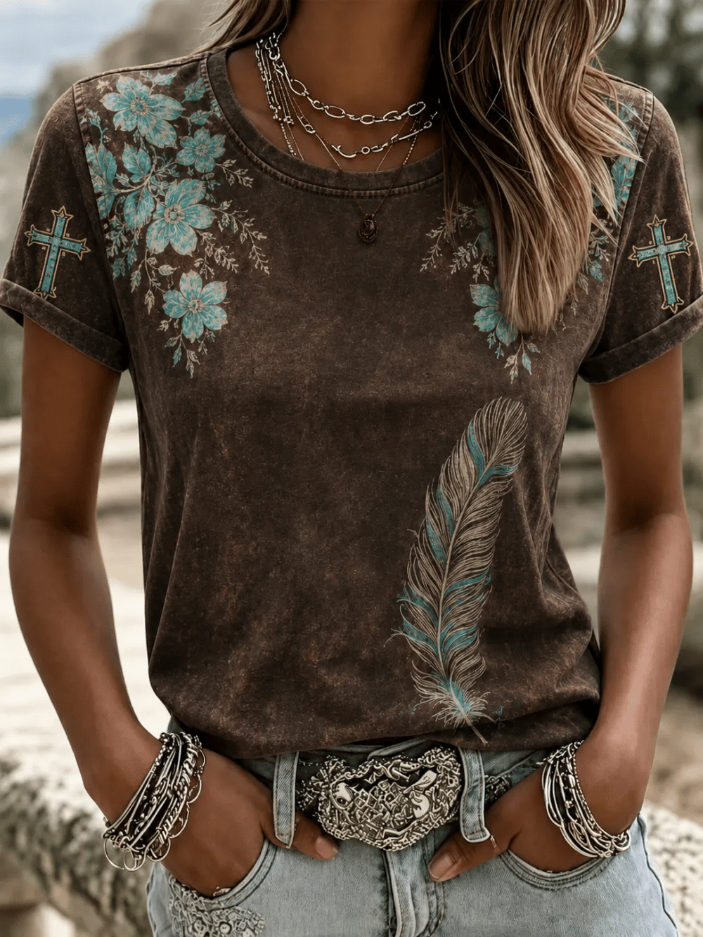 Women's Retro Western Style Faith  Print T-shirt
