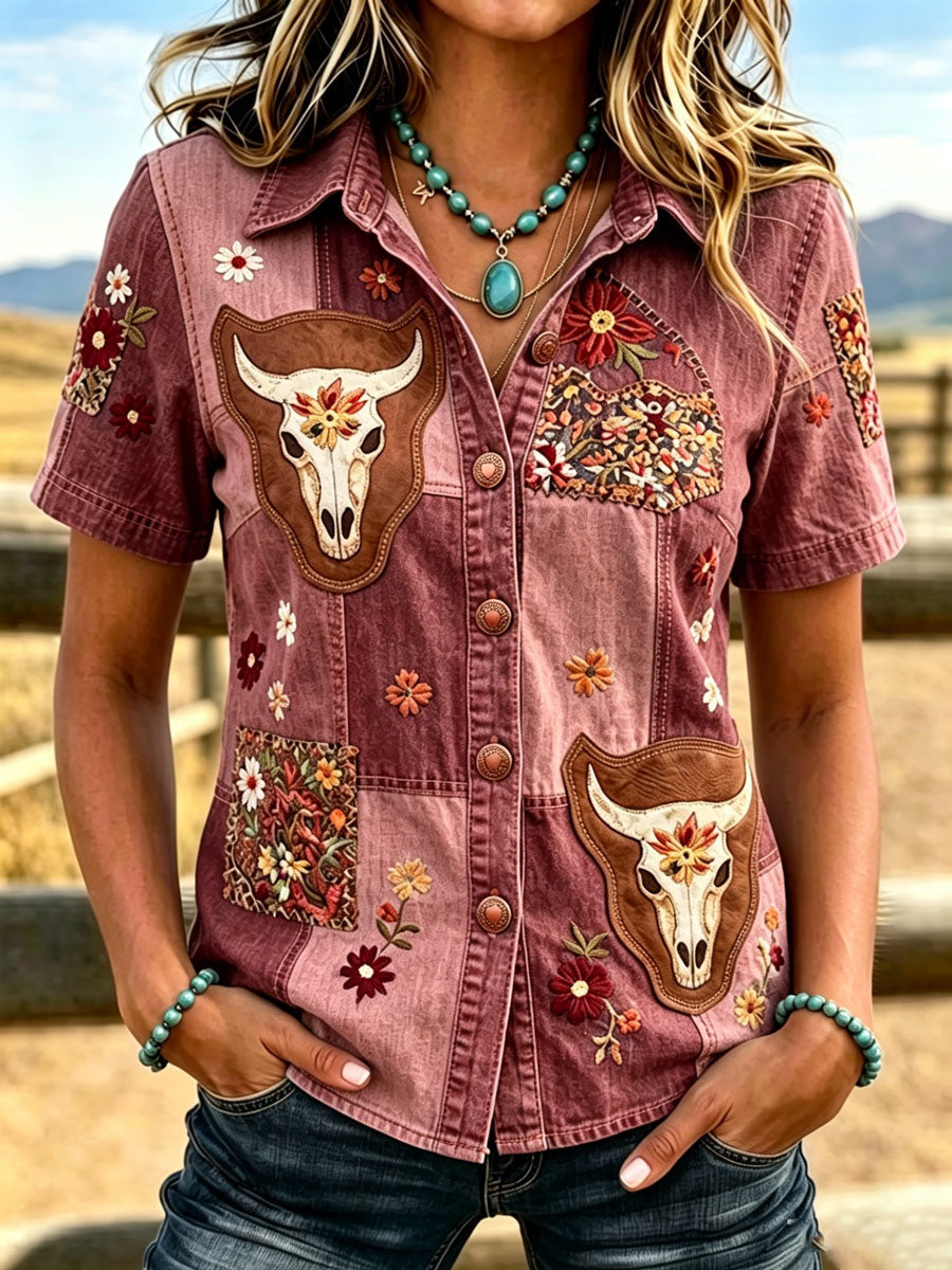 Women'S Western-Style Animal Retro Floral Print Shirt