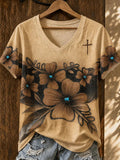 Women's Western Faith Print V-Neck Top