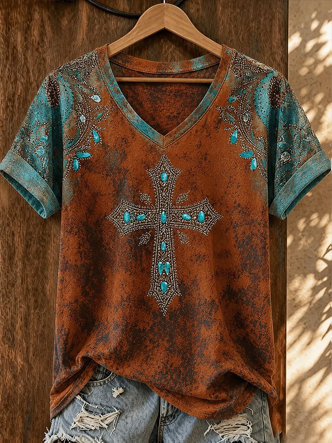 Women's Western Faith-Print Casual T-Shirt
