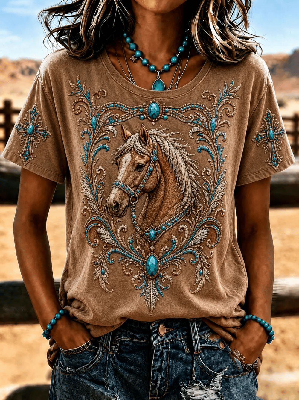 Women's Retro Western Style Faith  Print T-shirt