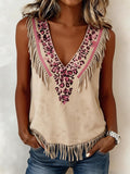 Women's Casual Leopard Print Tassel Top