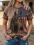 Women's Vintage-Style Western Print Top