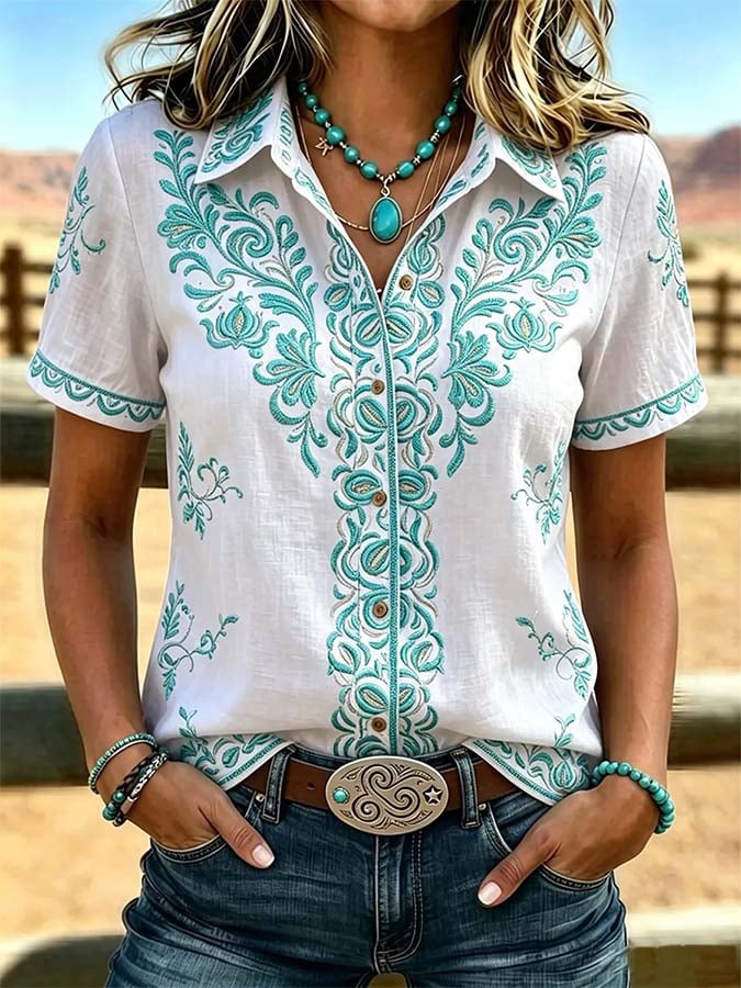 Camisa casual retro de mujer con estampado