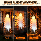 🎃 Limited Halloween Sale 👻✨LED Hanging Ghost Swing Decoration, 5FT Remote Controlled Halloween Outdoor Hanging Decor