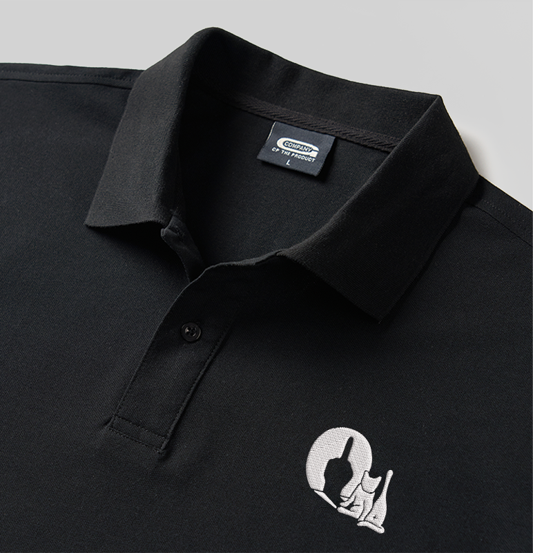 Look the Cat Geek Embroidered Polo Shirt