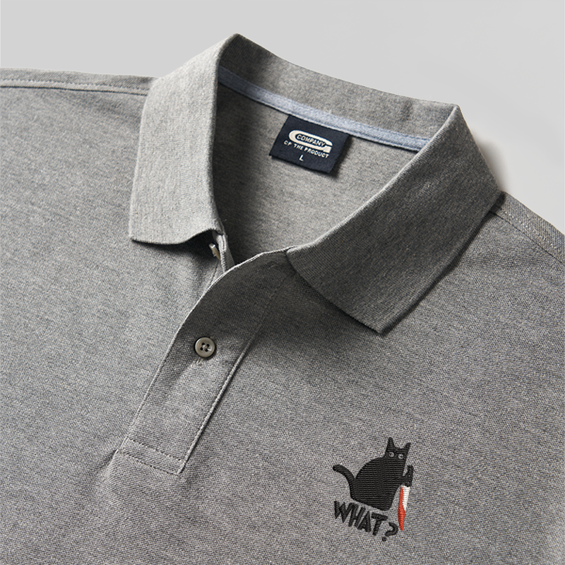 Cat What? Geek Embroidered Polo Shirt