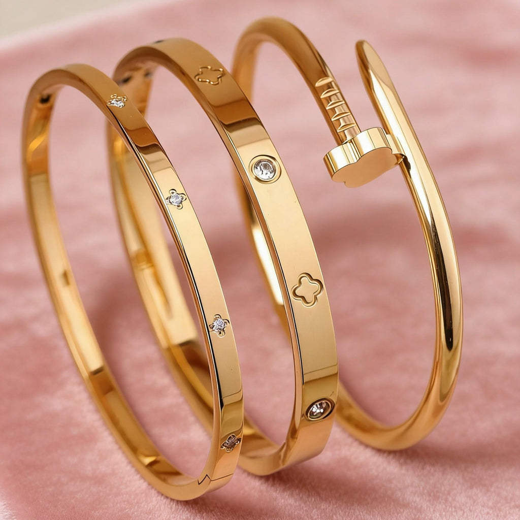 Women's Stainless Steel Flower Nail Design Bracelet Set