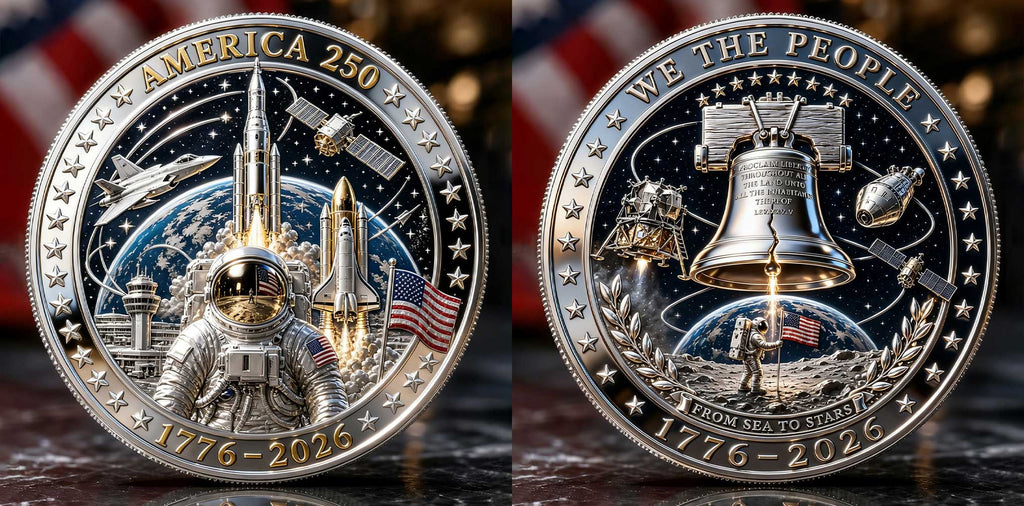 America 250th Anniversary Aerospace Commemorative Coin | 1776–2026 Liberty Bell & Space Exploration Collector Medal
