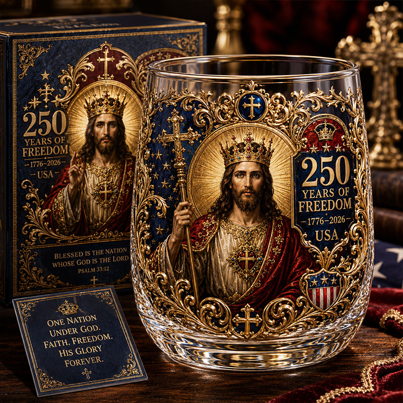 America 250 Christian Faith Gold Ornate Glass Cup Gift Set