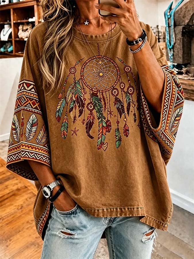 Women'S Casual Retro Print Top