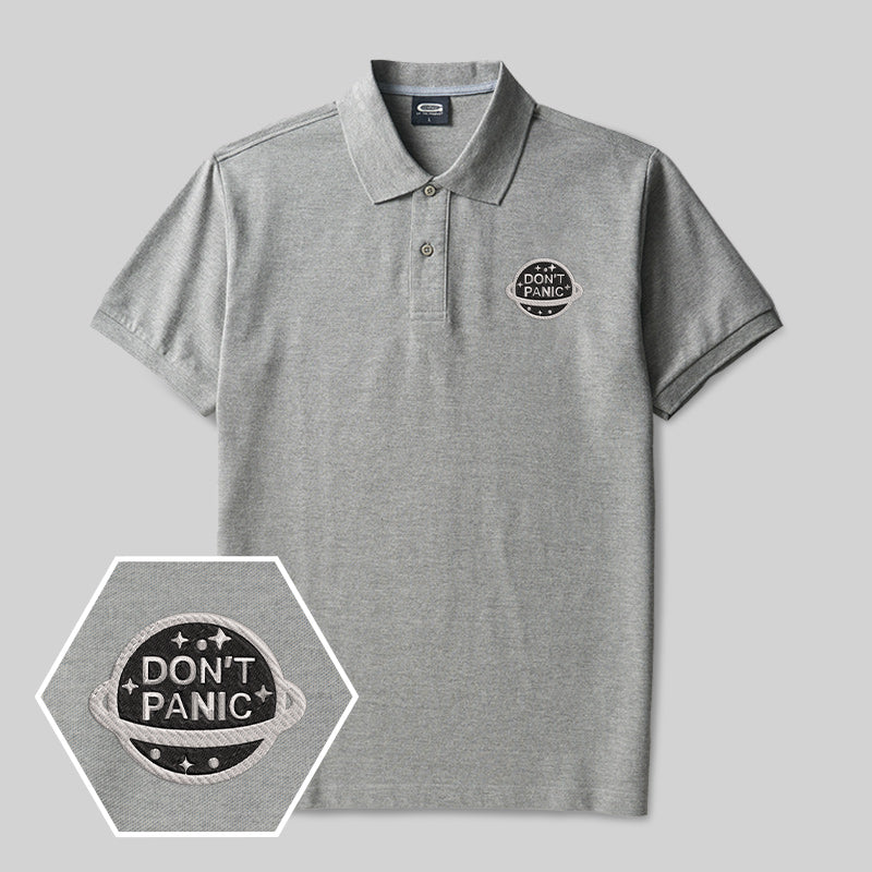 Don't Panic Geek Embroidered Polo Shirt